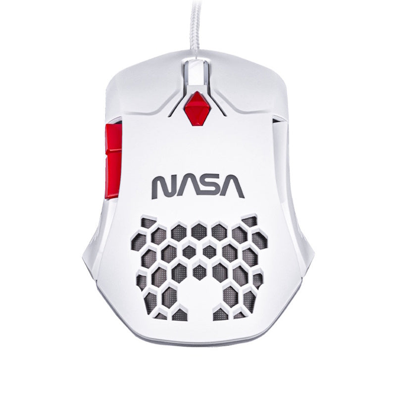 MOUSE GAMER TECHZONE ÓPTICO NASA, ALÁMBRICO, BLANCO/ROJO, 6000DPI