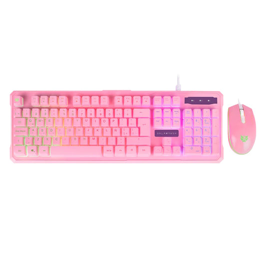 KIT GAMER TECLADO Y MOUSE BR SQUAD KTM330, ALÁMBRICO, ROSA, USB