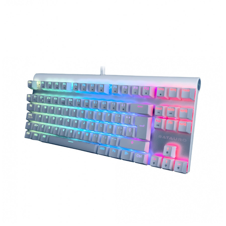 TECLADO GAMER BATAURO AURBAC TKL, ALÁMBRICO, MECÁNICO, SWITCH BLUE GATERON, BLANCO, USB