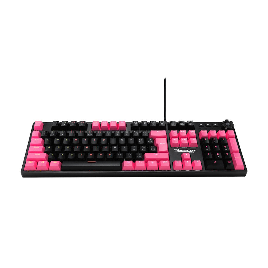 TECLADO GAMER OCELOT OGMK04, ALÁMBRICO, MECÁNICO, NEGRO/MAGENTA, USB
