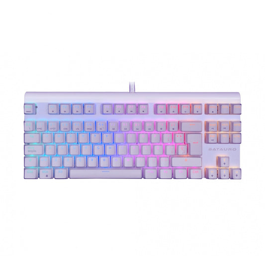 TECLADO GAMER BATAURO AURBAC TKL, ALÁMBRICO, MECÁNICO, SWITCH BLUE GATERON, BLANCO, USB