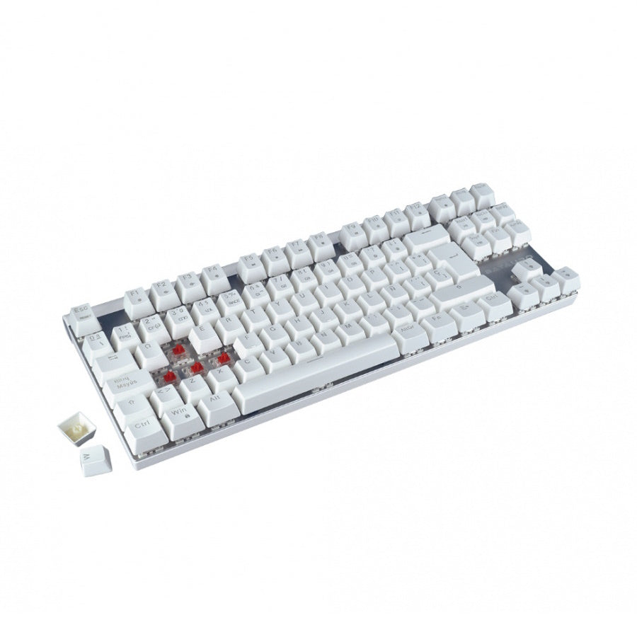 TECLADO GAMER BATAURO AURBAC TKL, ALÁMBRICO, MECÁNICO, SWITCH BLUE GATERON, BLANCO, USB
